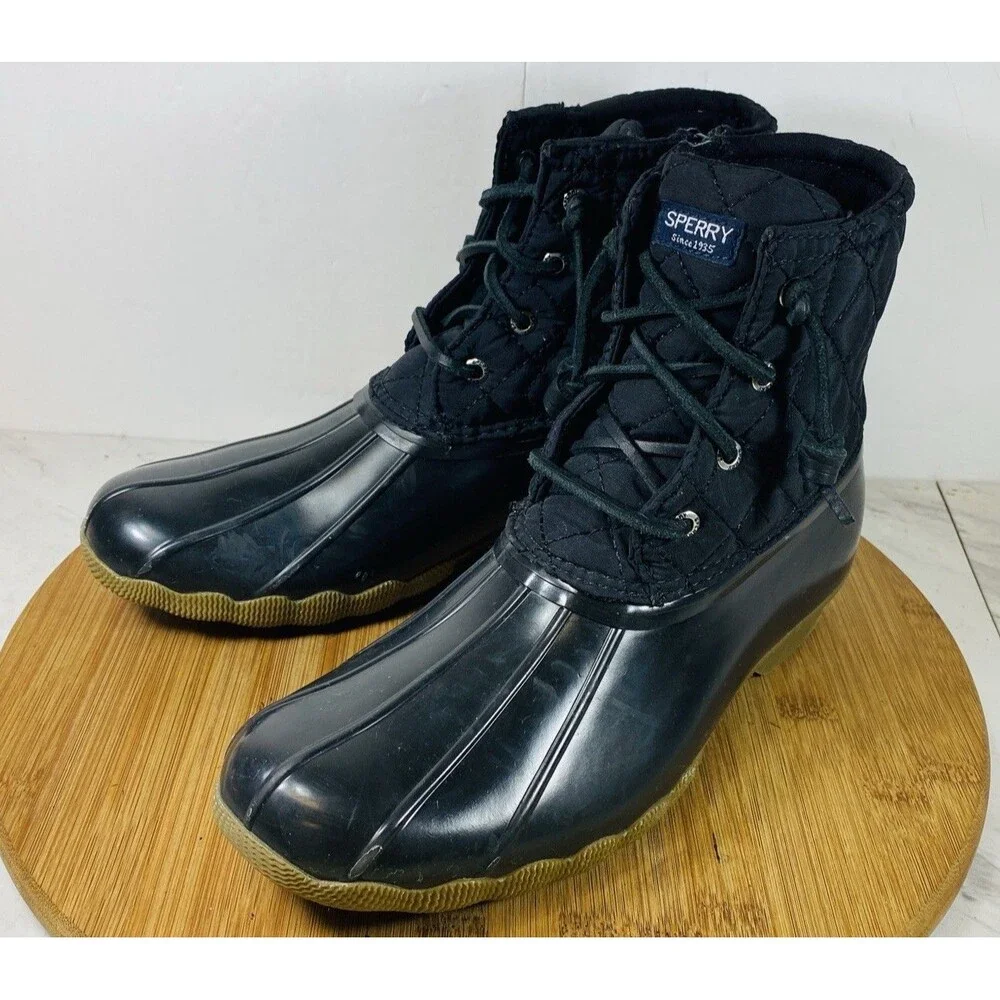 Sperry Girls Saltwater Rain Boots Black Size 6 M